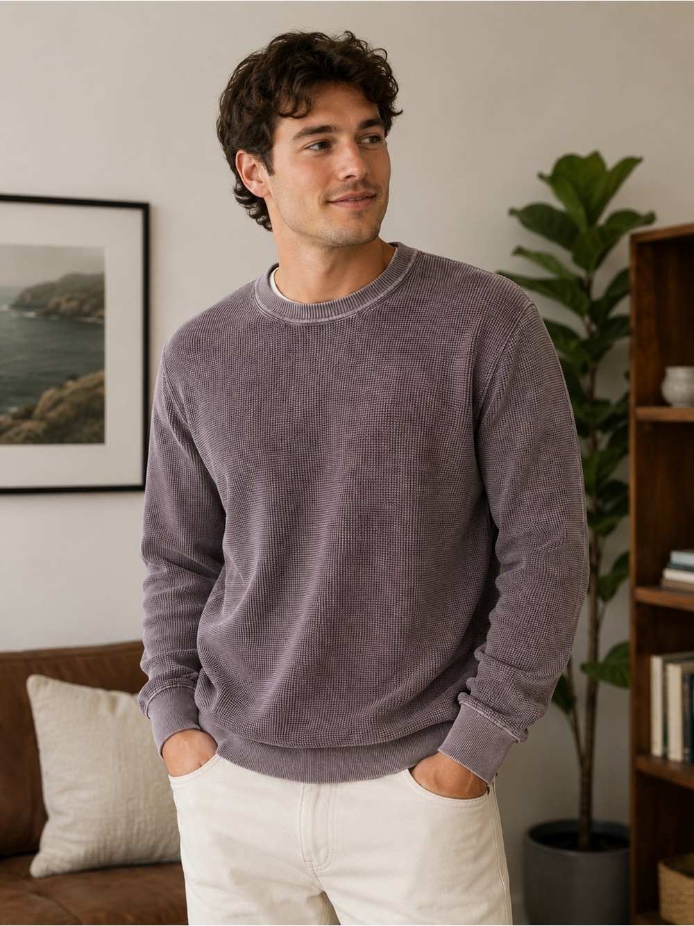 Bixby Nomad Men's Crewneck Sweater in Dusty Purple